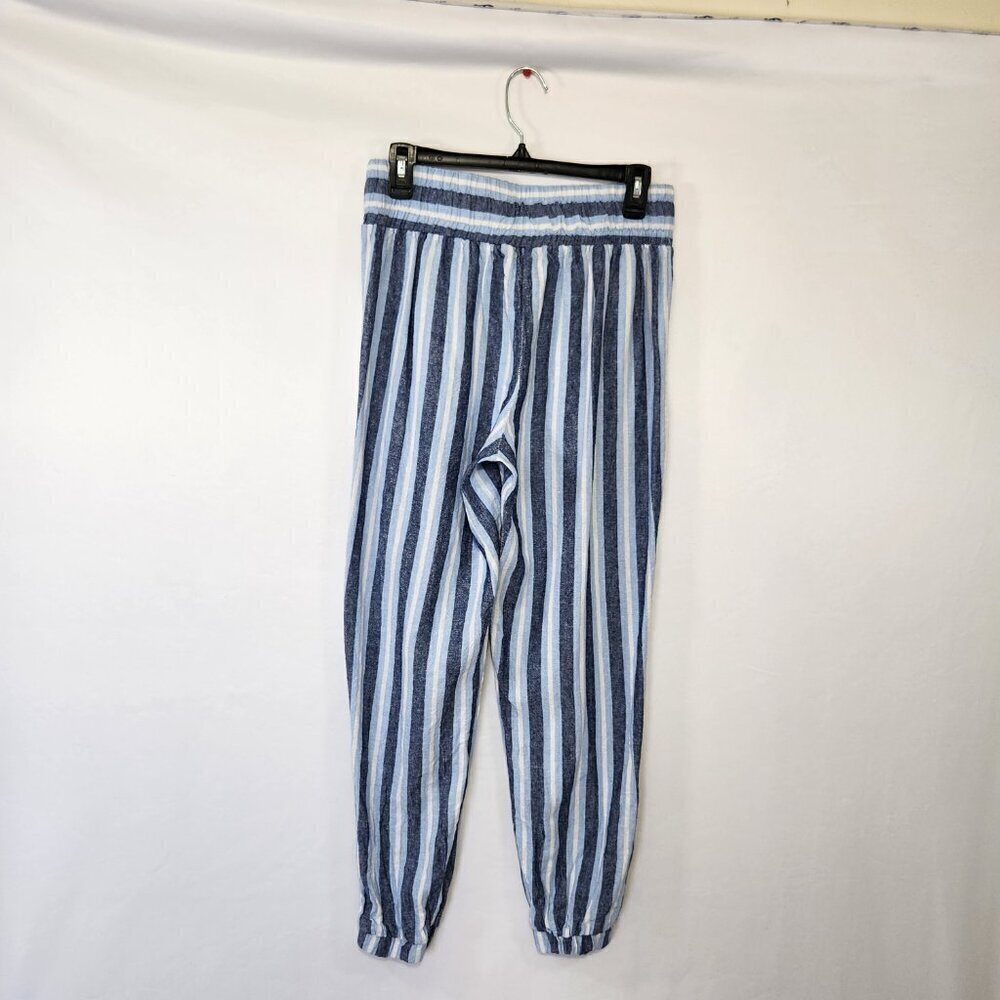 Indigo Rein Women’s SZ M Blue Stripe Linen Blend Pull On V-Waist Joggers Beach - Picture 11 of 16